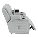 Elonzo - Power Motion Loveseat With Console, LED, Power Headrest & Speaker - Light Gray by Unique Piece Furniture