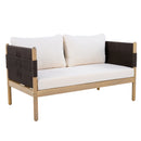 Outdoor Acacia Wood Loveseat with Diamond Rope Weave & Cushions, Light Teak by HouseOfZazla