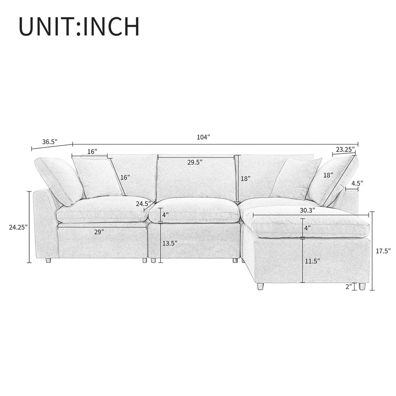 Walker Edison | Grey Cloud Pillow Top Sectional Sofa with Ottoman