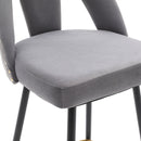Akoya Collection Modern Contemporary Velvet Upholstered Connor 28" Bar Stool & Counter Stools with Nailheads and Gold Tipped Black Metal Legs, Set of 2 (Gray)