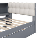 Upholstered Headboard Platform Bed With Storage Shelves, Trundle, Charging Station