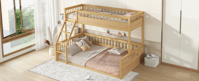 Twin XL over Queen Bunk Bed with Ladder and Guardrails, Natural