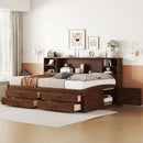 Full Size Captain Bed With Built In Storage Shelves, 4 Drawers And 2 Cabinets - Antique Brown by HouseOfZazla
