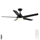 Ceiling Fan With Lights And Remote Control, Reversible DC Motor, 6 Speeds, 3 Cct Dimmable LED, Quiet Timer For Indoor - Black