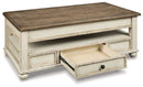 Realyn - Lift Top Cocktail Table - White / Brown