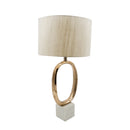 D14x28.5' Oval Shape Cut Out Metal Table Lamp with Cream Linen Shade