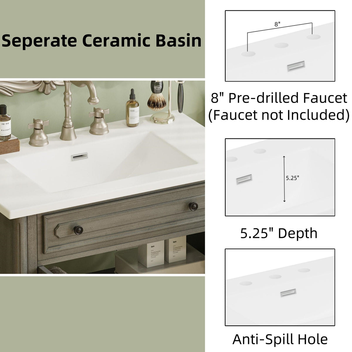 Vintage Bathroom Vanity With Sink, Rustic Cabinet With Soft Close Doors, photo 29 of 30