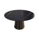Modern Artificial Stone Round Metal Iron Base Dining Table, Can Accommodate 8 People, (Not Including Chairs) - Black by HouseOfZazla