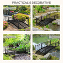 7' Metal Arch Garden Bridge with Safety Siderails, Decorative Arc Footbridge with Delicate Scrollwork "S" Motifs for Backyard Creek, Stream, Fish Pond, Black