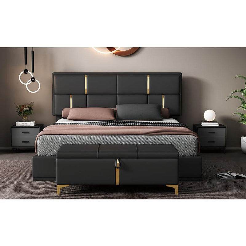 2-Pieces Bedroom Sets,Queen Size Upholstered Platform Bed with Hydraulic Storage System,Storage Ottoman with Metal Legs,Black