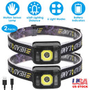 2Packs Rechargeable Motion Sensor Headlamp 6 Light Modes COB XPG Headlight Torch Flashlight for Fishing Running Camping Hiking