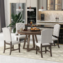 5-Piece Retro Functional Dining Set, Round Table with a 16"W Leaf and 4 Upholstered Chairs for Dining Room and Living Room (Walnut)