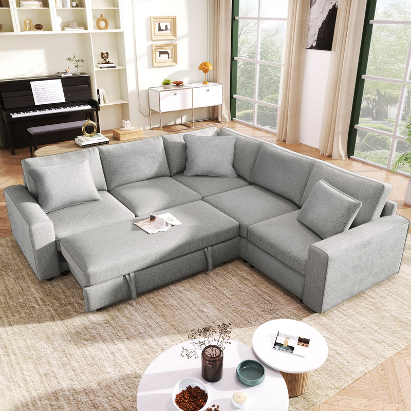 4-Seat L-shaped Modular Sofa with Thick Backrest and Seat Cushions, Suitable for Living Rooms, Offices