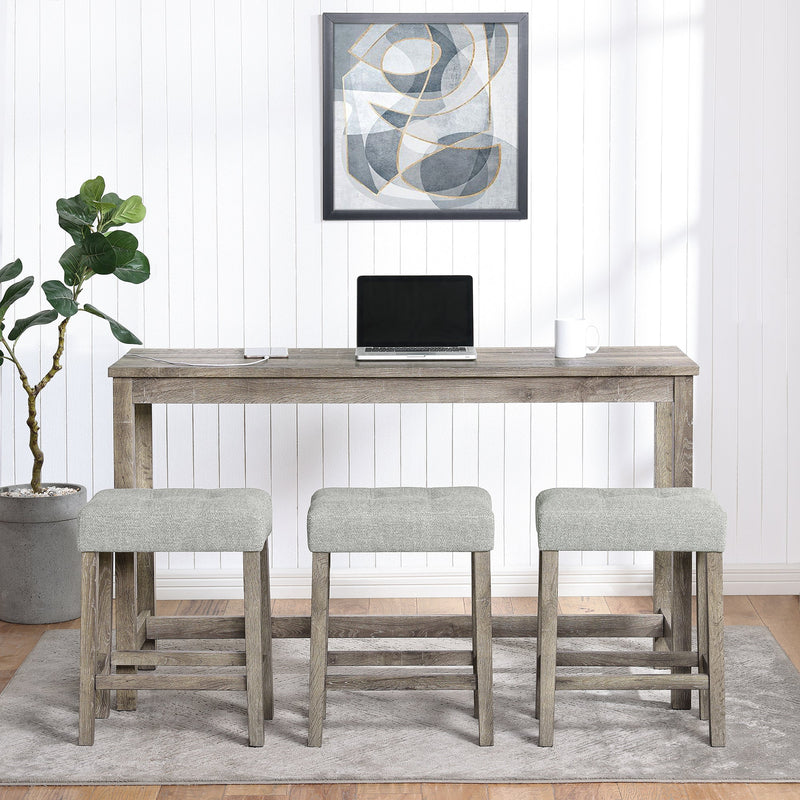 Bar Table Set with Power Outlet, Bar Table and Chairs Set, 4 Piece Dining Table Set, Industrial Breakfast Table Set, for Living Room, Dining Room, Game Room,O