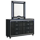 Ravenne 6-drawer Velvet Upholstered LED Dresser and Mirror Black