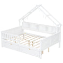 House Style Platform Bed With LED Lights, Storage Shelves, Drawers, And Guardrail