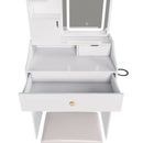 3 Color LED Vanity Mirror With Stool, Dressing Table For Bedroom, 2 Drawers & 5 Storage Cabinets (4 Open + 1 Hidden), Adjustable Lighting - White by HouseOfZazla