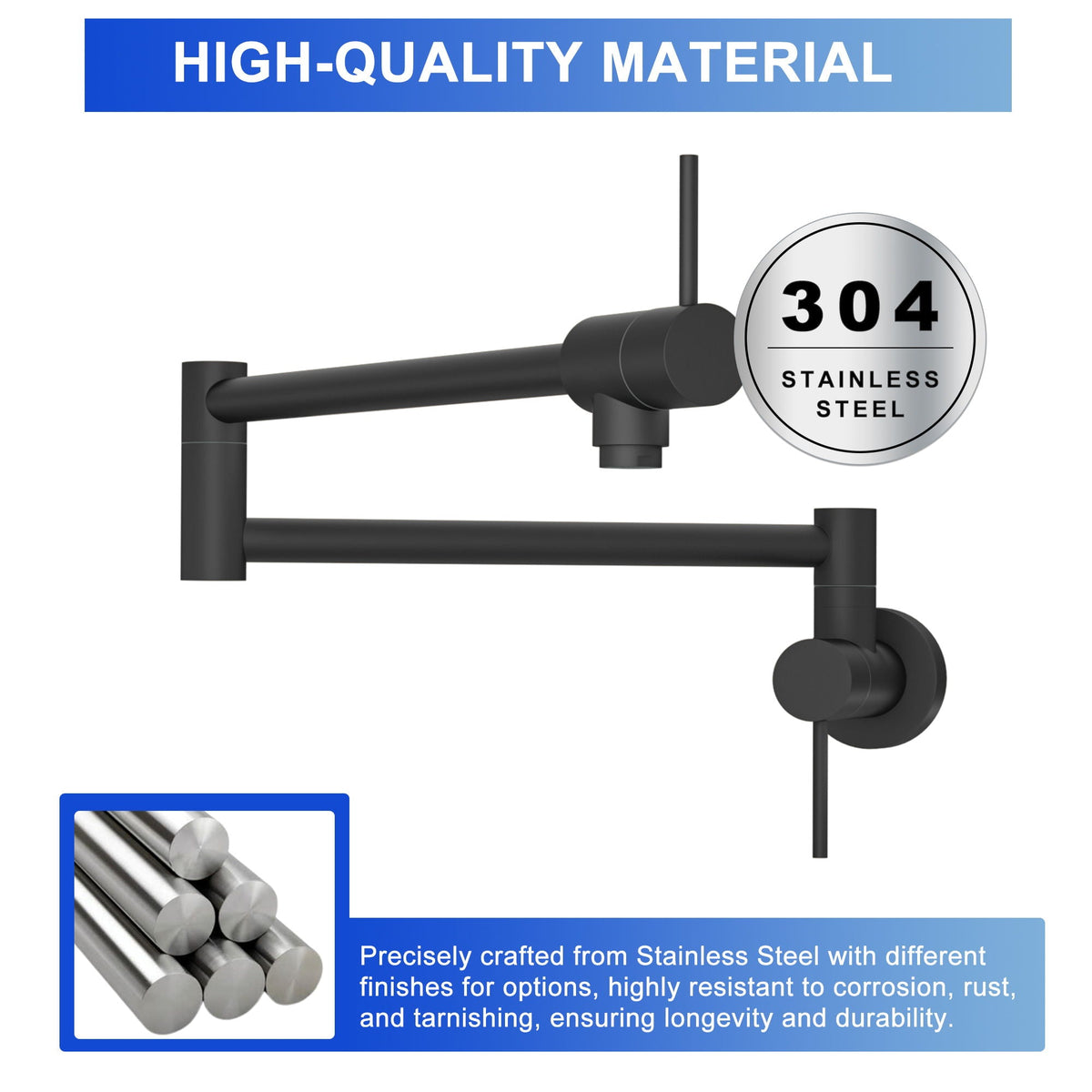 Modern Design Pot Filler Faucet Wall Mount Kitchen Sink, Folding Stretchable, photo 18 of 20