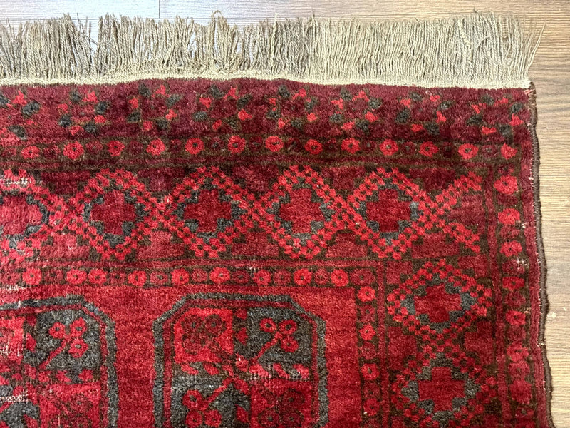 Afghan Turkoman Bokhara Bashir Rug 3x6, Red