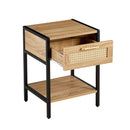 15.74" Rattan End table with drawer, Modern nightstand, metal legs,side table for living room, bedroom,natural(1 pc)