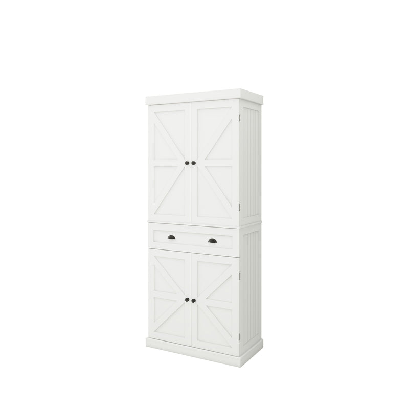 71" Kitchen Pantry Storage Cabinet, with 4 Doors, Drawer, 2 Adjustable Shelves, Freestanding Cupboard for Dining Room Living Room, Laundry-White