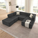U-Shaped Modular Sectional Sofa With Chaise And Movable Ottoman With Wave-Shaped Armrest by Unique Piece Furniture