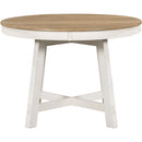 5-Piece Farmhouse Dining Table Set Wood Round Extendable Dining Table and 4 Upholstered Dining Chairs (Oak Natural Wood + Antique White)