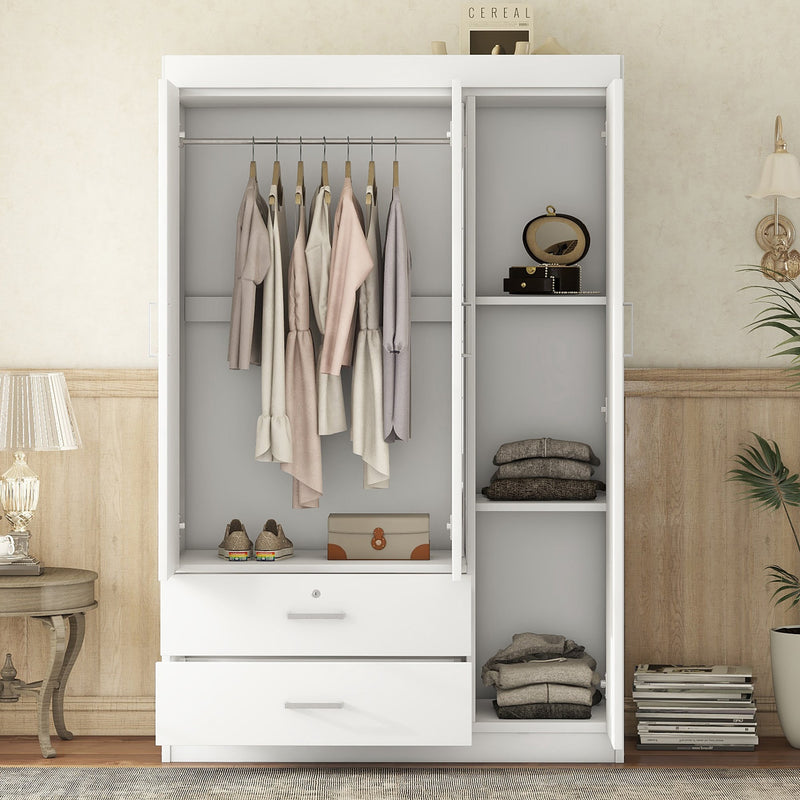 3-Door Mirror Wardrobe with Shelves, White, photo 2 of 10