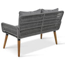 6-Piece Rope Patio Furniture Set, Outdoor Furniture with Acacia Wood Cool Bar Table with Ice Bucket, Deep Seat Patio Conversation Set with Two Stools for Backyard Porch Balcony (Grey)