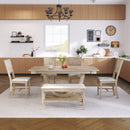 6-Piece Wood Half Round Dining Table Set Kitchen Table Set with Long Bench and 4 Dining Chairs, Modern Style, Natural