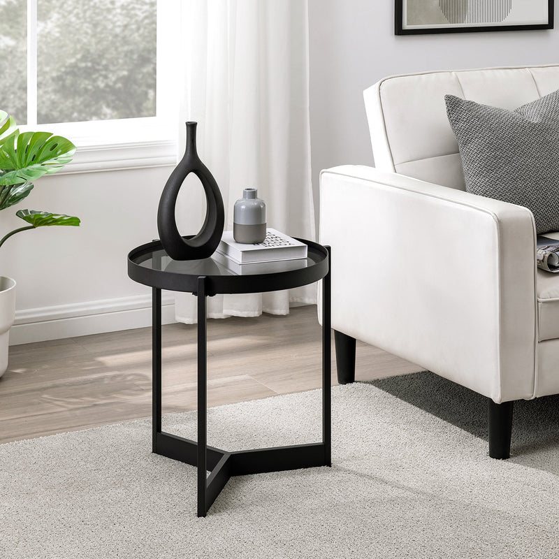 Modern Glass and Metal Round Side Table