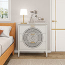 3 Drawer Cabinet With Hollow Carved 3 Drawer Dresser Storage Chest With Metal Handles For Entryway Living Room Bedroom - Beige by HouseOfZazla