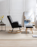 35.5 inch Rocking Chair with Footrest, Soft Houndstooth Fabric Leather Fabric Rocking Chair for Nursery, Comfy Wingback Glider Rocker with Safe Solid Wood Base for Living Room Bedroom Balcony (black)