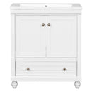 30" Bathroom Vanity with Sink, Combo, Cabinet with Doors and Drawer, Solid Frame and MDF Board, White