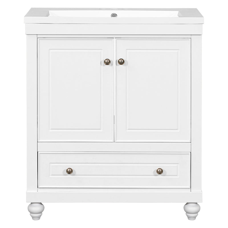 30" Bathroom Vanity with Sink, Combo, Cabinet with Doors and Drawer, Solid Frame and MDF Board, White