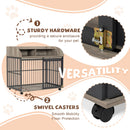 44" Heavy Duty Large Dog Crate Furniture for Large Medium Dog with Lockable Wheels, Wooden Dog Crate Dog Kennel, End Table Crate with Double layer storage, Gray