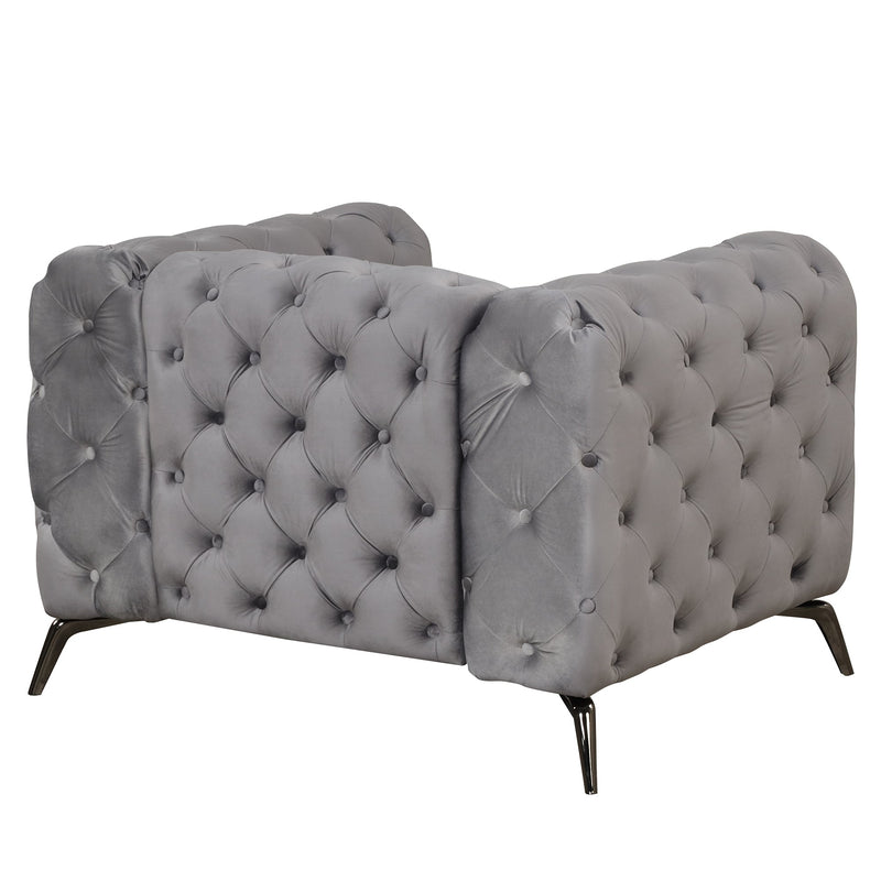 40.5" Velvet Upholstered Accent Sofa, Modern Single Sofa Chair with Button Tufted Back, Modern Single Couch for Living Room, Bedroom, or Small Space, Gray