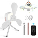 Rechargeable Tent Ceiling Fan with LED Light & Remote