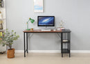 55-inch oversized computer desk, small study desk with wooden storage shelf, 2-layer industrial modern laptop desk with splicing board, (black and Rustic Brown)