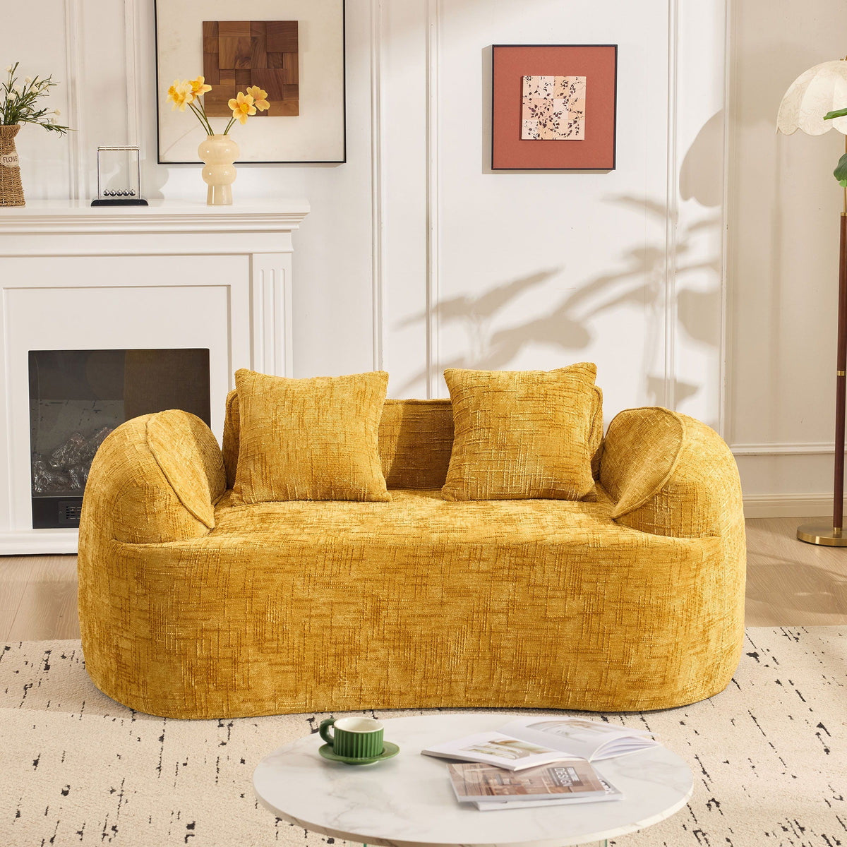 Curved 2 Person Compress Sofa With Armrests, Includes Pillows, photo 9 of 10