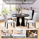 5 Piece Round Dining Table Set, Modern Dining Table And 4 Upholstered Chairs For Dining Room by HouseOfZazla