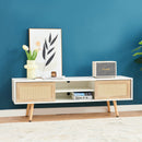 55.12" Rattan TV Cabinet, Double Sliding Doors For Storage, Adjustable Shelf, Solid Wood Legs, TV Console For Living Room by Unique Piece Furniture