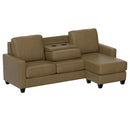 2 Piece Sofa With Chaise, Comfortable Seating For 3, Tapered Feet, USB Charging Console - Brown by HouseOfZazla