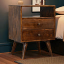Classic Chestnut Nightstand, 2-Drawers, 1 Open-Slot, Nordic Legs
