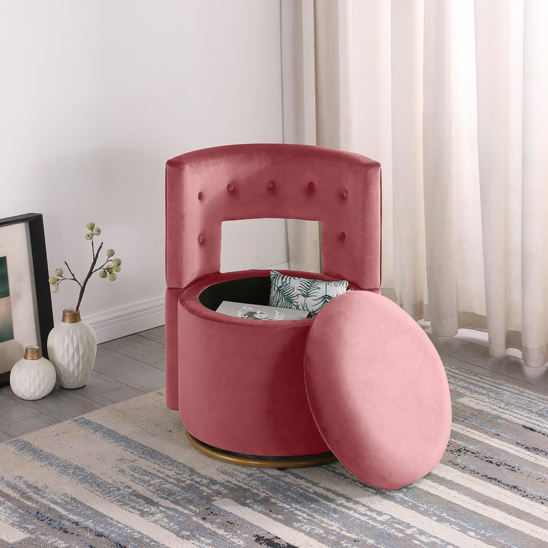 360 degree Swivel Accent Chair with Storage Function, Velvet Curved Chair with Gold Metal Base for Living Room, Nursery, Bedroom