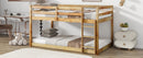 Solid Wooden, Solid Rubber Wooden Twin over Twin Floor Bunk Bed with Ladder, with Bed Platform of Strengthened Slats  , Natural