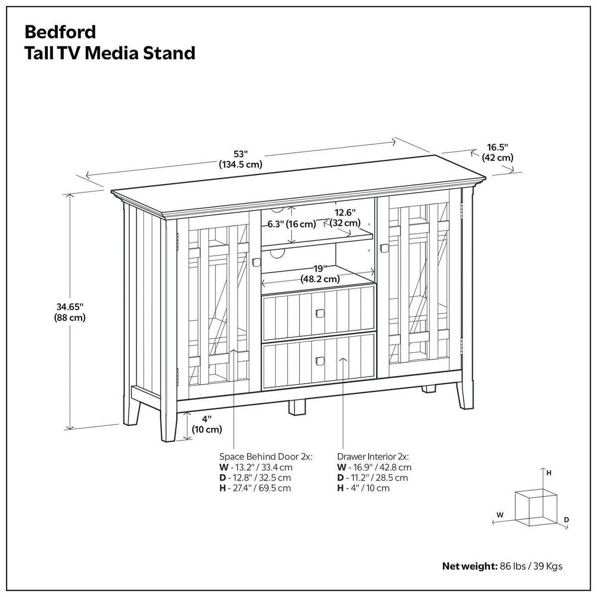 Bedford - Handcrafted Tall TV Media Stand, photo 18 of 18