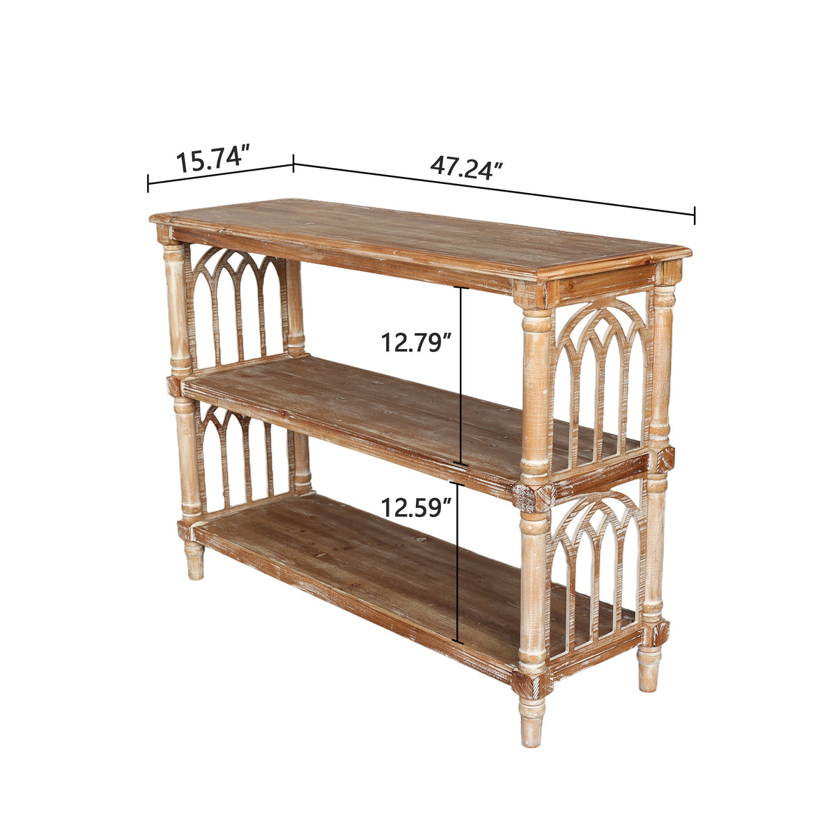 Rustic 3-Tier Console Table with Gothic-Inspired Details, photo 6 of 10