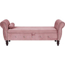 63.38"Velvet Multifunctional Storage Rectangular ottoman bench Comes with crystal buckle Solid Wood Legs with 1 Pillow,Pink