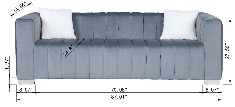 A modern channel sofa take on a traditional Chesterfield,Grey color,3 seater